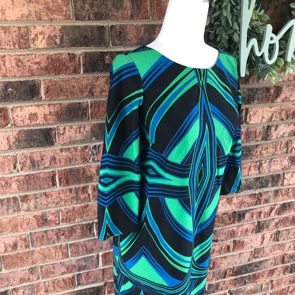 { J. TAYLOR } Green & Blue Patterned Dress - Picture 2 of 8